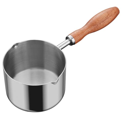 Cabilock Saucentopf Edelstahl Stielkasserolle mit Holzgriff Ausguss Kochtopf Saucenpfanne Stieltopf Milchtopf Buttertopf Kleiner Suppentopf für Küche Gasherd Induktion 300ml von Cabilock