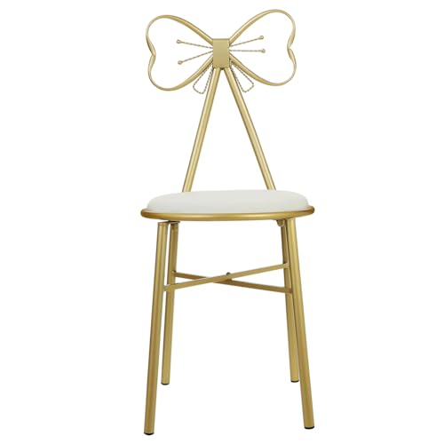Cabilock Schminktisch Hocker mit Abnehmbarem Rückenteil Weiße Lederpolsterung Metallbeine rutschfeste Schutzfüße Vielseitiger Vanity Stool für Schlafzimmer und Badezimmer von Cabilock