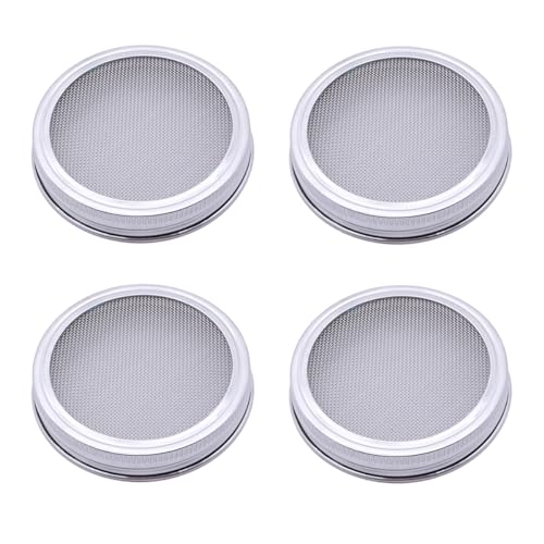 Cabilock Sprossen Deckel Edelstahl Keim Deckel Sieb Sprouting Jar Lid für Einmachgläser Weithals Gläser für Zuhause Küche Samenkeimung Sprossensamen Alfalfa Herstellung 4 Stück Silber von Cabilock