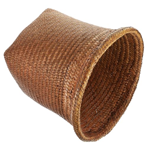 Cabilock Strohgeflochtener Papierkorb Runder Mülleimer Korbgeflecht Im Boho-Stil Rattan-Müllbehälter Kleinigkeiten Aufbewahrungsbehälter Wäschekorb Blumentopf Für Schlafzimmer von Cabilock