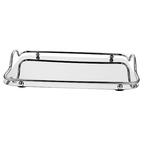 Cabilock Tablett aus Edelstahl Servierschale mit Griffen servieren modern Platten dekoratives Tablett Spiegel Bar Kleine Tablett Serviertablett rechteckig Tabletts Rostfreier Stahl Silber von Cabilock