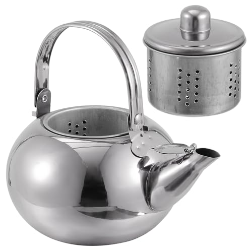 Cabilock Teekocher Türkisch 1L Edelstahl Teekanne Herd Top Tee Wasserkocher Teekanne mit Tee-Ei Blühende Und Lose Blatt Tee Maker Set 1L Silber Türkische Teekanne von Cabilock