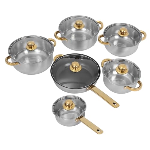 Cabilock Teiliges Edelstahl kochgeschirr set mit Goldenem Griff Vielseitiges Topf Pfannen set für Suppe Milch Braten Induktionsgeeignet Gleichmäßige Hitzeverteilung Langlebig Cabilock Teiliges Edelstahl kochgeschirr set mit Goldenem Griff Vielseitiges Topf Pfannen set für Suppe Milch Braten Induktionsgeeignet Gleichmäßige Hitzeverteilung Langlebig von Cabilock