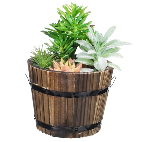 Cabilock Tischblumentöpfe Blumentopf Aus Holz Pflanzer Rustikales Holzfass Blumenkartoffel Eimer Für Whiskyfässer Kleine Pflanzkübel Aus Holz Gartenbehälter Schreibtisch Hölzern Topfpflanze von Cabilock