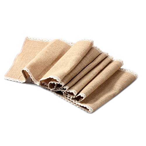 Cabilock Vintage Jute Tischläufer mit Spitzenmuster Natürliche Burlap Tischdecke Rustikale Hochzeitsdeko Party und Landhausstil Dekoration für Esszimmer und Buffet von Cabilock