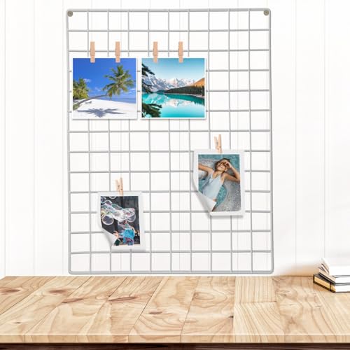 Cabilock Metall Wandgitter Weiß, Multifunktionale Gitterwand, Fotowand aus Drahtgitter DIY Eisen Gitter, Wanddekor Memoboard Gitter Deko für Büro, Küche, Zimmer und Mehr von Cabilock
