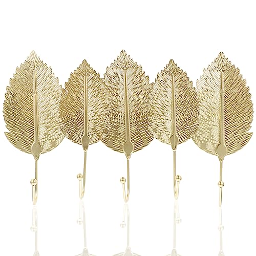 Cabilock Wandhaken Blätter Kleiderhaken Garderobenhaken Gold Wandhaken Blattform Wand Haken Jacken Hut Mantel Handtuch Schlüssel Aufbewahrung Kreative Haken für Wohnzimmer Küche Bad B von Cabilock