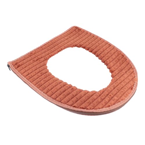 Cabilock Waschbarer Wiederverwendbarer Toilettensitzbezug mit Reißverschluss Gepolstertes Sitzkissen Braun Extra Passend für Runde Wc sitze Komfortabel und Warm an Kalten Tagen von Cabilock