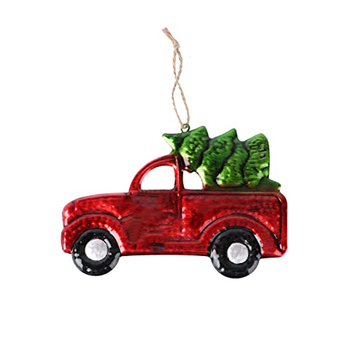 Cabilock Weihnachts-Pickup-Truck-Ornament: Hängedekoration Für Pickup-Trucks Aus Eisen Und Glas Mit Weihnachtsbäumen Auto-Christbaumschmuck Für Bauernhaus-Wohndekoration Rot von Cabilock