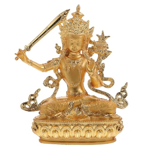 Cabilock Wohnkultur Manjushri Buddha Figur Sitzender Buddha Figur Skulptur Feng Shui Statue für Ritualen Tempel Tischdeko Buddhistisches Dekoration Ornament Zubehr Gold von Cabilock