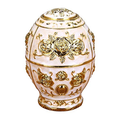 Cabilock Zahnstocherspender Automatische Zahnstocherhalter Emaillierte Eier Schmuck Box Veranstalter Vintage Enameled Faberge Egg für Ostern Tisch Dekoration Kinder Party Geschenk Golden Weiß von Cabilock