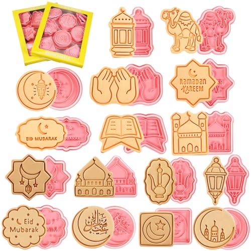 Cabilock Ausstechformen Eid Mubarak Ramadan Ausstecher: 16Stücke Islamische Keksausstecher Keksstempel Backform DIY Keksform Sandwich Kuchen Keks Gebäck Toast Cookie Cutter von Cabilock