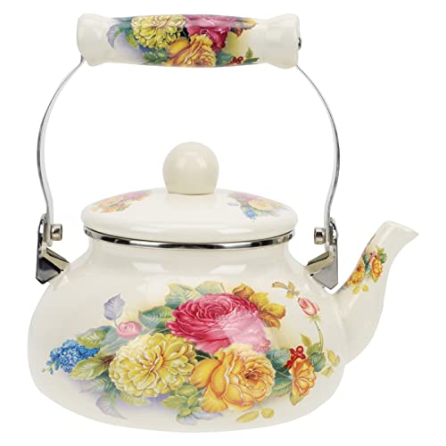 Emaille Teekanne Vintage Wasserkocher Kaffeekanne: 1. 5L Rose Retro Keramik Kanne Induktion Teekocher Wasserkessel Tea Pot Edelstahl Wasserkanne Teekessel Chinesische Geschenke für Gas E Herd Gasherd von Cabilock