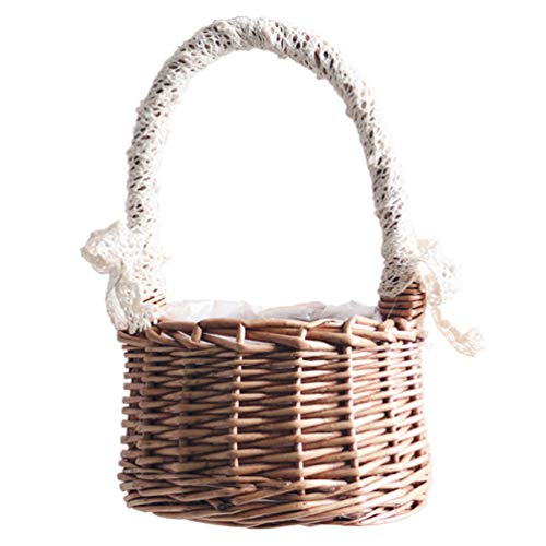 Geflochtener Blumenkorb Blumentopf Obstkorb Blumenvase Streukorb Rattankorb Ostern Rattan Basket Blumenmädchen Körbchen Blumenkinder Korb für Hochzeit Tischdeko （Die Größe des Korbes: 12,5 x 9 cm） von Cabilock