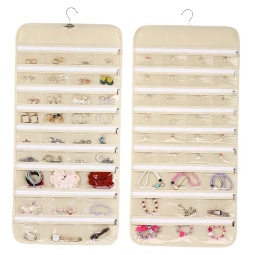 Hängende Schmuck Organizer,Schmuck-Organizer zum Aufhängen Kleiderschrank Schmuckaufbewahrung Doppelseitig mit 66 Taschen Metallhaken, doppelseitiger Schmuckhalter für ZubehöR Ring Ohrringe Hängende Schmuck Organizer,Schmuck-Organizer zum Aufhängen Kleiderschrank Schmuckaufbewahrung Doppelseitig mit 66 Taschen Metallhaken, doppelseitiger Schmuckhalter für ZubehöR Ring Ohrringe von Cabilock
