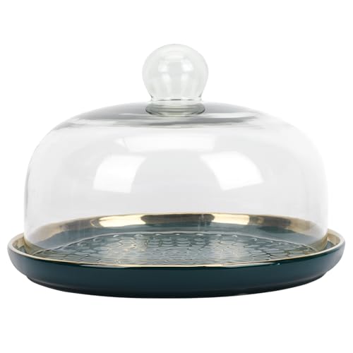 Kuchenständer Keramik Tortenplatte Kuchen Glasglocke: Porzellan Teller mit Kuchenglocke Tortenständer Haube Tortenglocke Glas Käseglocke Torten Glashaube Lebensmittel Abdeckung Cover 10 Zoll von Cabilock