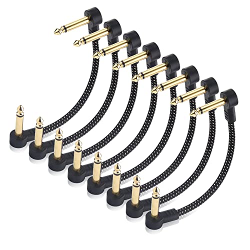 Cable Matters 8er-Pack 15 cm geflochtene Gitarren-Patchkabel (Gitarren Klinkenpatchkabel, Patchkabel Gitarre 15cm) mit vergoldeten Steckern in Schwarz von Cable Matters