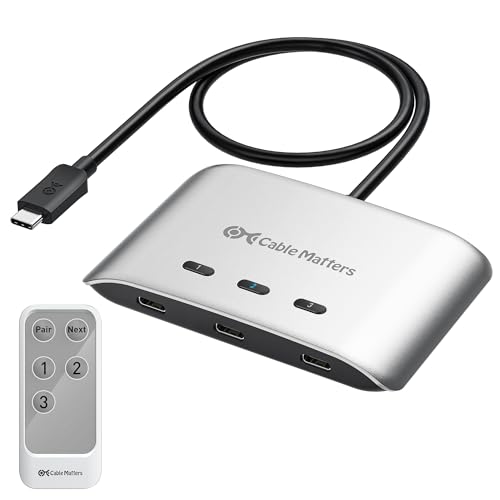 Cable Matters 20 Gbit/s USB-C-Schalter, 3-in-1-Out, unterstützt bis zu 8K @ 30Hz unter Windows, 4K @ 60Hz auf macOS, 140W PD, zum Teilen eines USB-C/Thunderbolt 4-Monitors oder Docks, funktioniert mit von Cable Matters