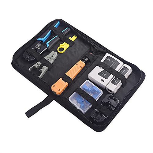 Cable Matters 7-in-1 Netzwerk-Werkzeug-Set mit RJ45-Ethernet-Crimpwerkzeug, Stanzwerkzeug, Auslegeständer, Kabeltester, RJ45-Steckverbinder, RJ45-Steckern und Abisolierzange, inklusive Tragetasche von Cable Matters