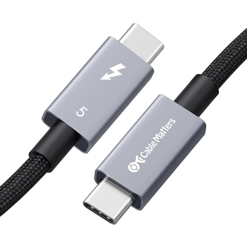 [Intel-zertifiziert] Cable Matters 80 Gbps geflochtenes Thunderbolt 5 Kabel mit bis zu 120 Gbps Bandbreitenverstärkung / 240W Ladeleistung in Schwarz 0,5m, kompatibel mit Thunderbolt 4/3, USB4 / USB-C von Cable Matters