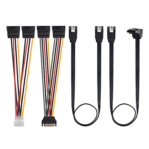 Cable Matters SATA Kabel SET SATA III Datenkabel und SATA Stromkabel Kit mit geraden und 90 Grad SATA 3 Kabel set, Power Splitter Adapter und Molex-Adapter in Schwarz von Cable Matters