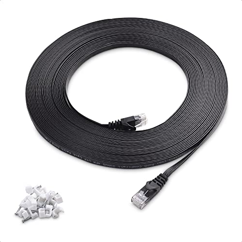 Cable Matters Snagless 10 Gigabit Cat 6 Kabel 15 Meter (Cat6 Kabel LAN Schnur Flach Lankabel Cat6) in Schwarz mit Kabelklemme- Netzwerkkabel 15 Meter von Cable Matters
