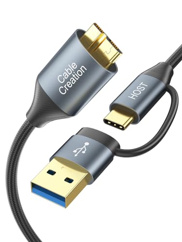 CableCreation USB C Festplattenkabel, 5Gbps USB A/C auf Micro B Kabel, USB 3.0 Kabel kompatibel mit WD, Externe Festplatten und Kameras (0.9m) von CableCreation