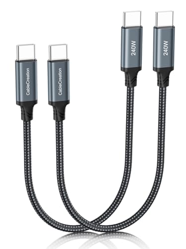 CableCreation USB C zu C Kabel 240W 1FT 2-Pack, 5A Typ C Schnelllade-Ladekabel, geflochtenes USB-C Kabel für iPhone 15, MacBook Pro, iPad Pro/Air, Galaxy S24/S24 Ultra/S23/S22 von CableCreation