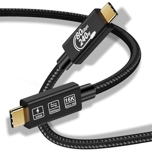 CableDeconn Thunderbolt 5 Verlängerung 240W 0.5M 1.6FT Ladekabel USB C USB 4 Super High Speed 80Gbps Datenkabel 240W Schnellladung 16K Ultra HD Video von CableDeconn