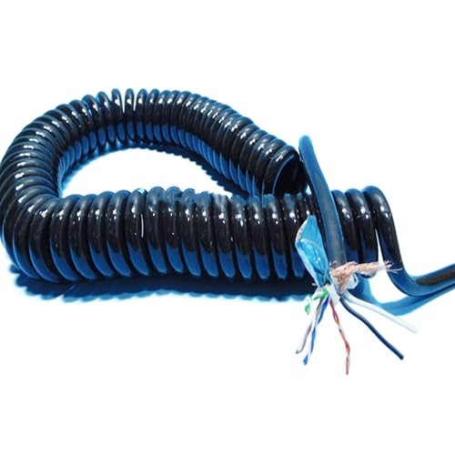 Cabluandry Einziehbar Elastisch 10-adriges geschirmtes 20AWG-Netzwerk-Spiralkabel, dehnbares Design mit integrierter Dehnfeder Teleskopisch Spiralkabel(Stretch 4 meters) von Cabluandry