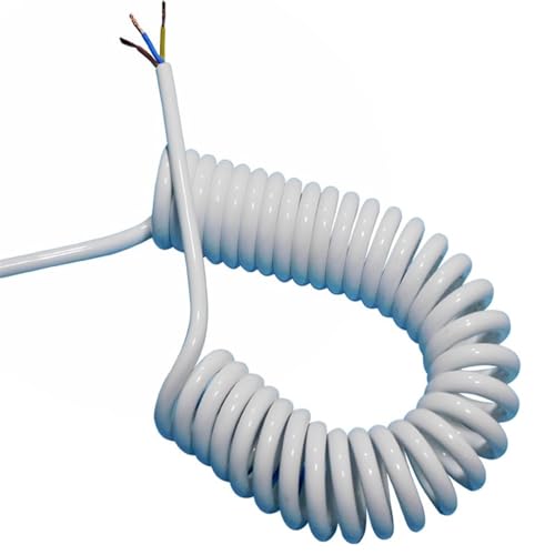 Einziehbar Elastisch 13AWG Teleskopkabel, 3-adriges Federspiralkabel in Weiß, dehnbar for vielseitigen Einsatz Teleskopisch Spiralkabel(Line Length 5 meters) von Cabluandry