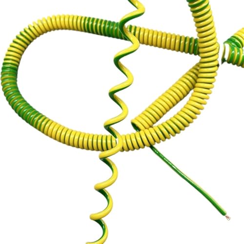 Einziehbar Elastisch 15AWG Einzelader-Gelbgrün-Spiralkabel 1,5 mm2 Erdungskabel for zuverlässige elektrische Verbindung Teleskopisch Spiralkabel(Stretch 5 meters) von Cabluandry