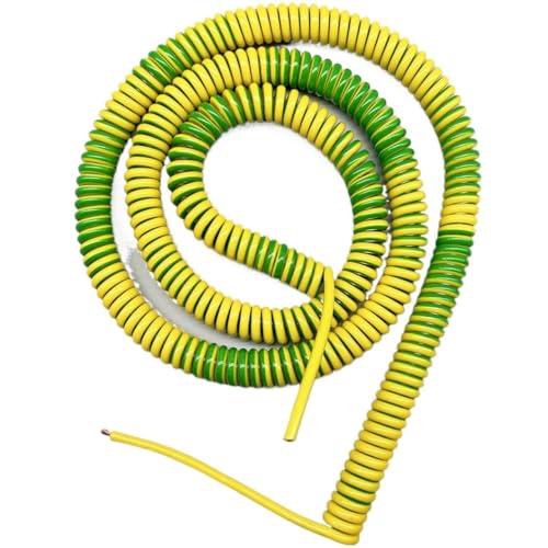 Einziehbar Elastisch 17AWG Spiral 1mm2 Erdungskabel gelb grün Federkabel Flexible Erdungslösung Teleskopisch Spiralkabel(Stretch 5 meters) von Cabluandry