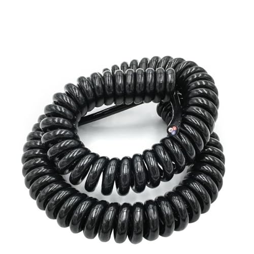Einziehbar Elastisch 3-adriges Spiralkabel, 3,75 Meter, dehnbares Kabel mit einer maximalen Länge von 7,5 Metern, schwarzer ausziehbarer Draht Teleskopisch Spiralkabel(24AWG) von Cabluandry