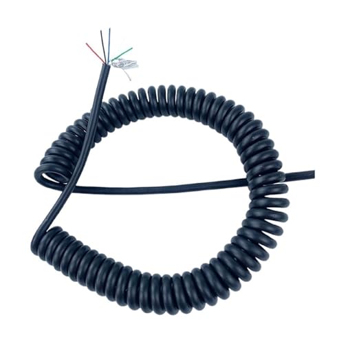 Einziehbar Elastisch 5-adriges, schwarzes, spiralförmiges, teleskopisches 26AWG-geschirmtes Federdrahtkabel mit 0,15 mm², flexibles Stretchkabel Teleskopisch Spiralkabel(Stretch 10 Meters) von Cabluandry