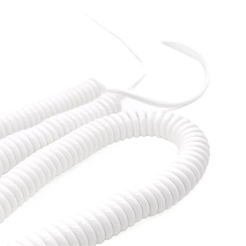 Einziehbar Elastisch 7,5 Meter Drahtlänge Spirale erweiterbar Kabel 2 Kern weiß Schnur Federdraht Teleskopisch Spiralkabel(13AWG) von Cabluandry