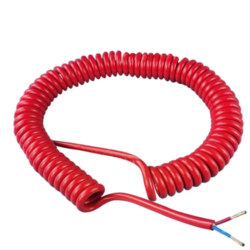 Einziehbar Elastisch Rotes Spiral-Teleskopkabel mit Feder, 15 AWG, 2-adrig, dehnbar, elektrisches Kabel mit schrumpfbarem Design Teleskopisch Spiralkabel(Stretch 8 Meters) von Cabluandry
