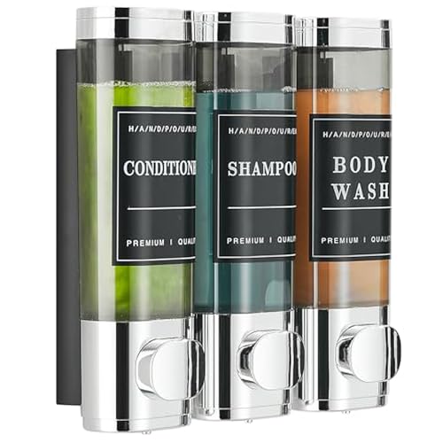 Cabo Deseado Duschseifenspender, Wandmontage, 3 Kammer-Shampoospender für Dusche, mit 5 Etikettenaufklebern, 3 x 300 ml, Shampoo und Spülung, ohne Bohren, für Hotel, Badezimmer, Einkaufszentrum Cabo Deseado Duschseifenspender, Wandmontage, 3 Kammer-Shampoospender für Dusche, mit 5 Etikettenaufklebern, 3 x 300 ml, Shampoo und Spülung, ohne Bohren, für Hotel, Badezimmer, Einkaufszentrum von Cabo Deseado