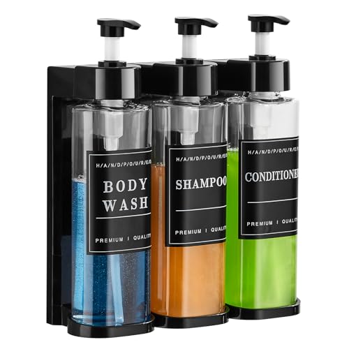 Unisense Shampoo- und Spülungsspender, 3 Kammern, kein Bohren, Shampoospender zur Wandmontage mit Wasserdichten Etiketten, 3 x 300 ml Duschseifenspenderflasche für Badezimmer, Hotel2 Unisense Shampoo- und Spülungsspender, 3 Kammern, kein Bohren, Shampoospender zur Wandmontage mit Wasserdichten Etiketten, 3 x 300 ml Duschseifenspenderflasche für Badezimmer, Hotel2 von Cabo Deseado