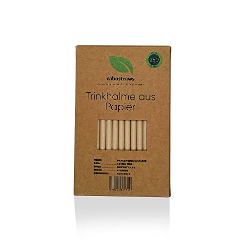 CABOSTRAWS Umweltfreundliche Strohhalme Papier Naturfarbe – Einweg Papierstrohhalme für Party, Hochzeit und Geburtstag - Trinkhalm biologisch abbaubar - Paper Straw 150x6mm, 250 Stück von Cabostraws