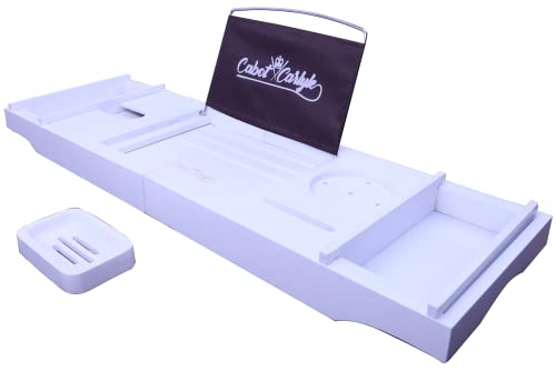 Cabot & Carlyle Luxuriöses Badewannen-Caddy Tablett für Badewanne, Badewannentisch, Premium-Bambus-Badewannentablett für Wanne, passend für alle Bad-Accessoires, Weingläser, Bücher, Tablets, Handys, von Cabot & Carlyle