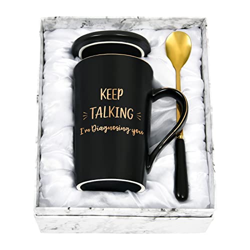 Cabtnca Tasse mit Aufschrift "Keep Talking I'm Diagnosing You", Therapeuten-Geschenke, Psychologie-Geschenke, Geschenke für Schulpsychologen, Psychologen-Berater, 400 ml, schwarz von Cabtnca