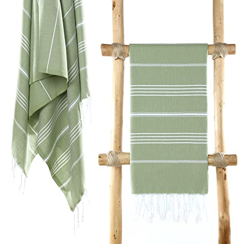 100%Reine Cotton Baumwolle Türkischen Tuch Badetuch Handtuch Saunatuch Strandtuch Hamamtuch Pestemal Peshtemal Turkish Bad Towel Hamam Thermalbad Pool Schwimmbad Gymnasium Fitness Massage Baby Kind Handtuch Fouta Feine Streifen"Oliv - Olive Green" von Cacala