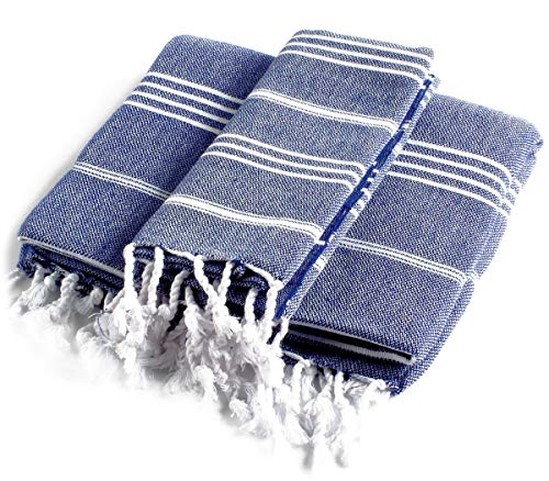 Cacala 178 cm Serie Pure türkischen Bad und Handtuch Set, 2-teilig, Baumwolle, dunkelblau, 95 x 175 x 0.5 cm von Cacala