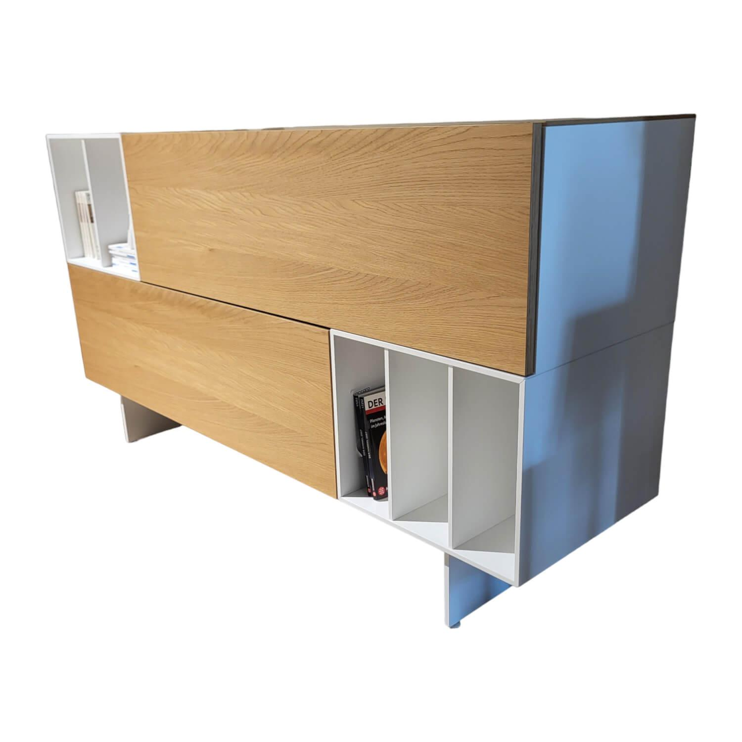 Highboard Wallover Eiche Echtholz Lack Matt Nero Stout Untergestell Metall von Caccaro