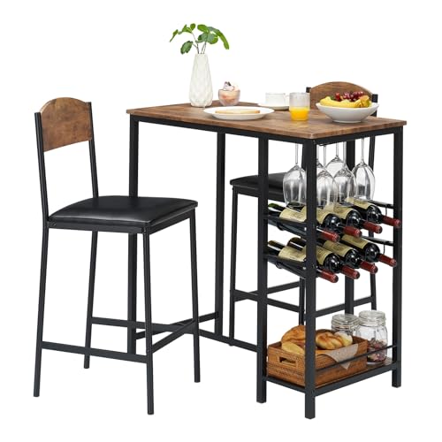 Cachpib Bartisch Set Esstisch Mit 2 Stühlen Küchentisch Klein Tisch Und Stühle Set Thekentisch Barhocker Essgruppe Für Esszimmer Küche von Cachpib