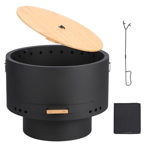 Cachpib Feuerschale Rund ø66Cm Feuerkorb Mit Abnehmbarer Aschekasten, Outdoor Feuerstellen Mit Schürhake Für Garten Camping Picknick von Cachpib