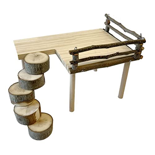 Cachpib Holzhamster Kletterplattform Holzständer Regal für Hamster Golden Bear Hamster Klettern Spielzeug Holz Hamster Aktivität Plattform mit Leiter Hamster Käfig Zubehör (Horizontal, Rund) von Cachpib