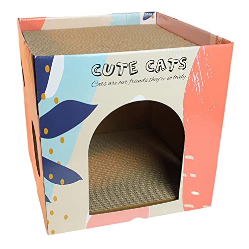 Cachpib Karton Katzenhaus Indoor Wellpappe Katzenversteck Katzenhöhle Katzenkratzer Katzenbox Haus Katzenbett für kleine Katzen, Kätzchen rosa groß von Cachpib