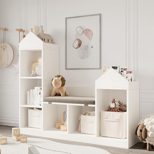 Cachpib Kindersitzbank Mit Regal Sitzbank Mit Stauraum Kinderregal Leseecke Kinderzimmer Schuhbank Mit Sitzfläche Bücherregal Kinder Und Spielzeugregal 121 x 30 x 108 cm Cachpib Kindersitzbank Mit Regal Sitzbank Mit Stauraum Kinderregal Leseecke Kinderzimmer Schuhbank Mit Sitzfläche Bücherregal Kinder Und Spielzeugregal 121 x 30 x 108 cm von Cachpib